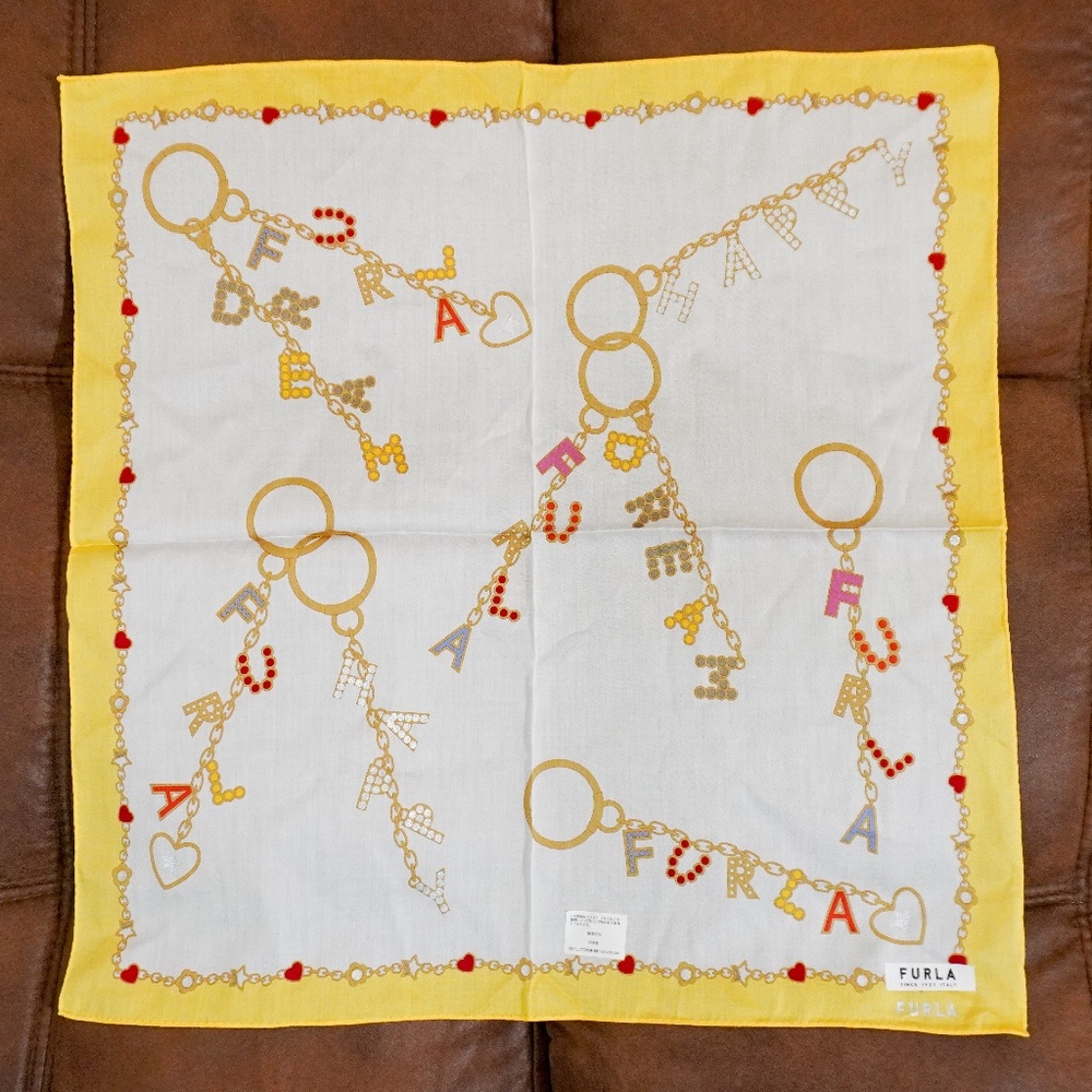 *New* 100% Cotton Furla Brand Handkerchief Bandana Scarf Yellow
